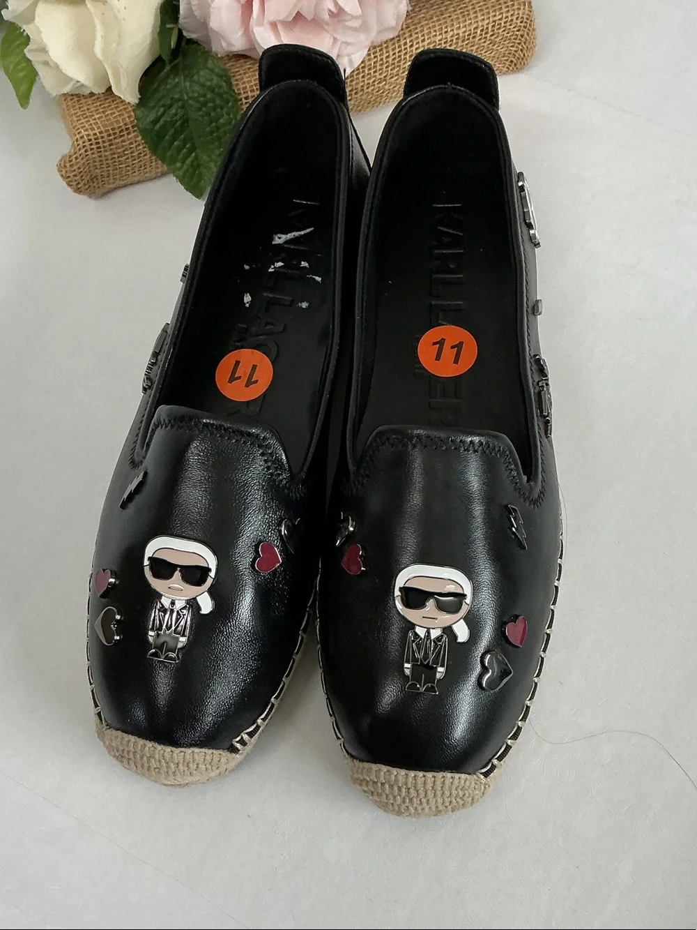 Black Women's Slip-On Espadrilles with Stud & Heart Accents